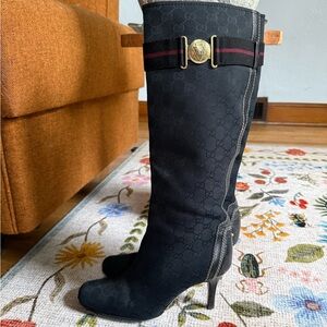 Gucci GG monogram cloth and leather Black Knee-High Women's Boots